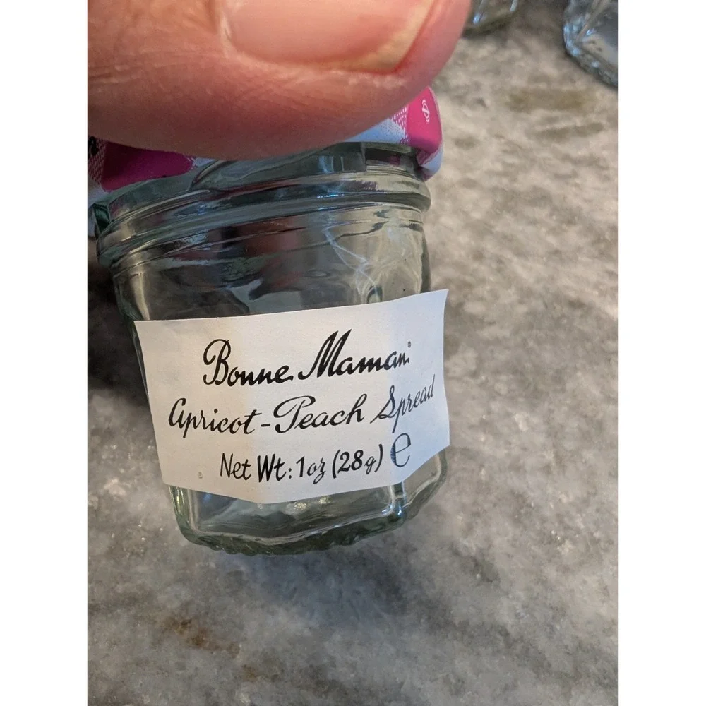 Bonne Maman Empty Mini  (1 oz.) Glass Jars with Red + Pink Lids - Lot of 9